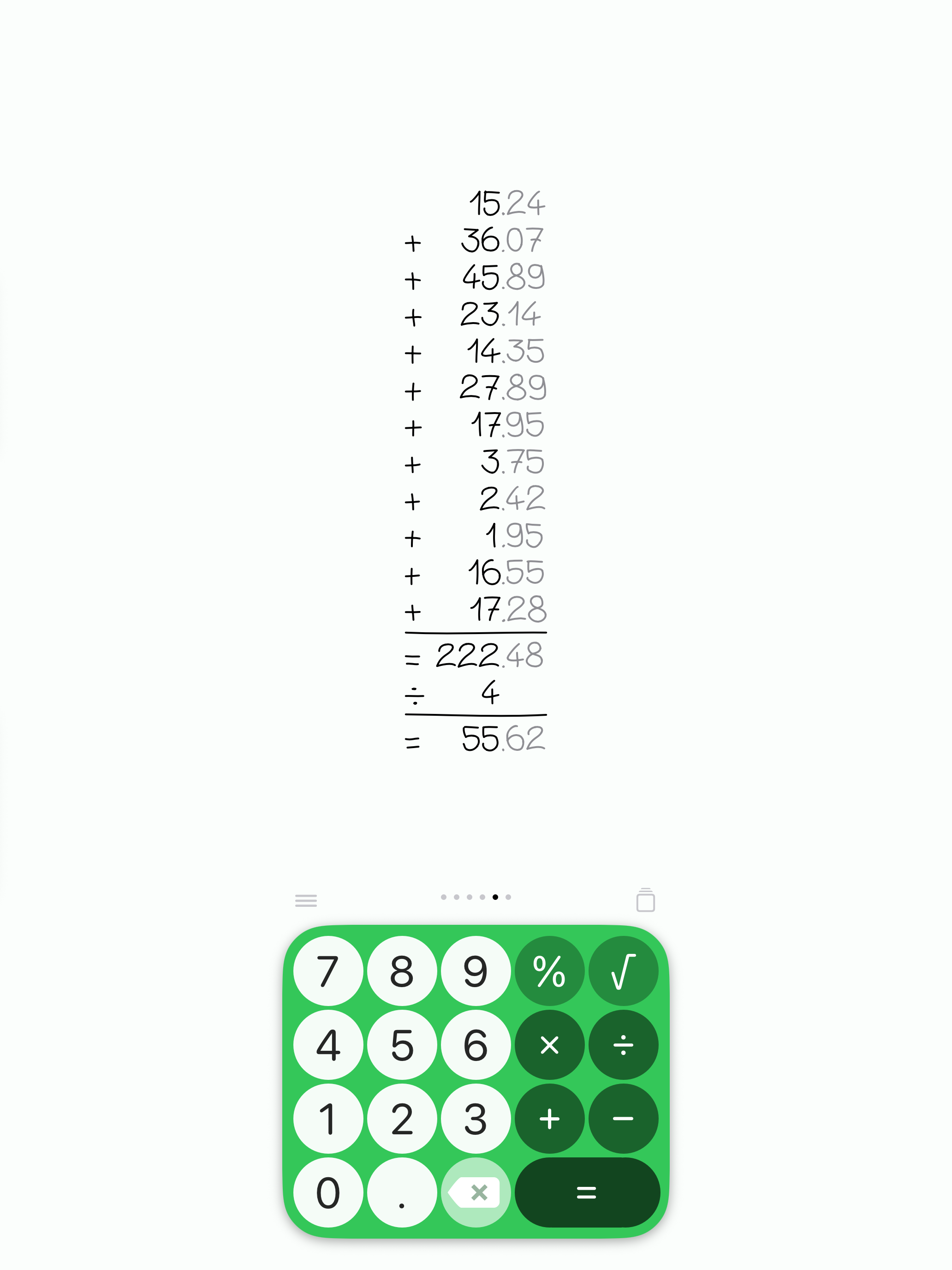 Calculus doodlus su iPad che mostra un foglio di calcolo a nastro manoscritto con cronologia riga per riga